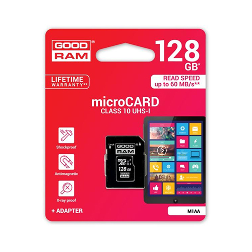 Cartão de memória 128GB UHS-I MicroSD + Adaptador SD (Class 10) - Goodram